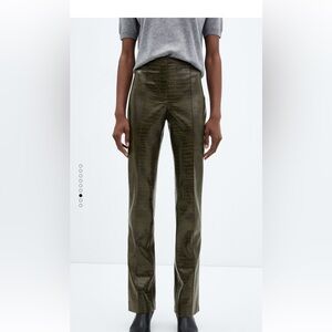 Mango green faux-leather trousers